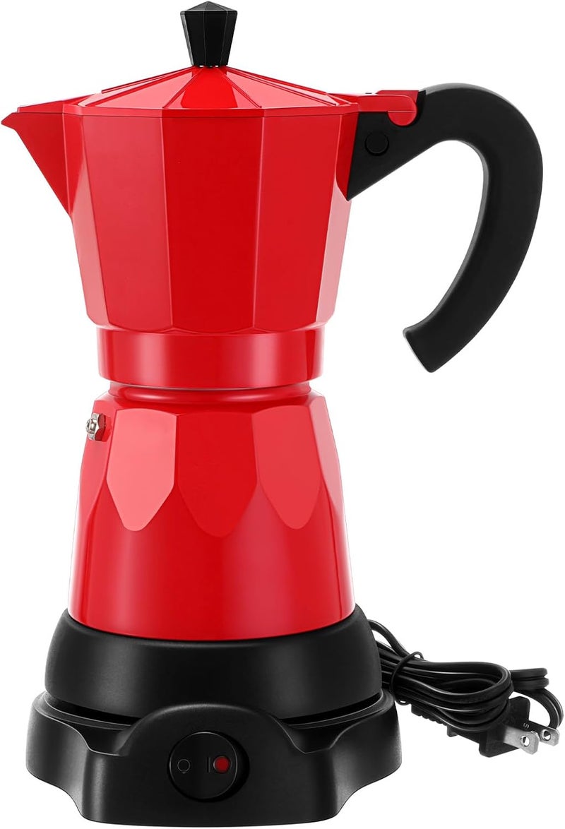 Lemosae Coffee Pot 6 Cup Electric Espresso Coffee Maker Italian Moka Maker 300ml Portable Aluminum Espresso Machine Cafetera Moka Pot with Detachable Base, Gift for Home Travel(Red) - Image 1